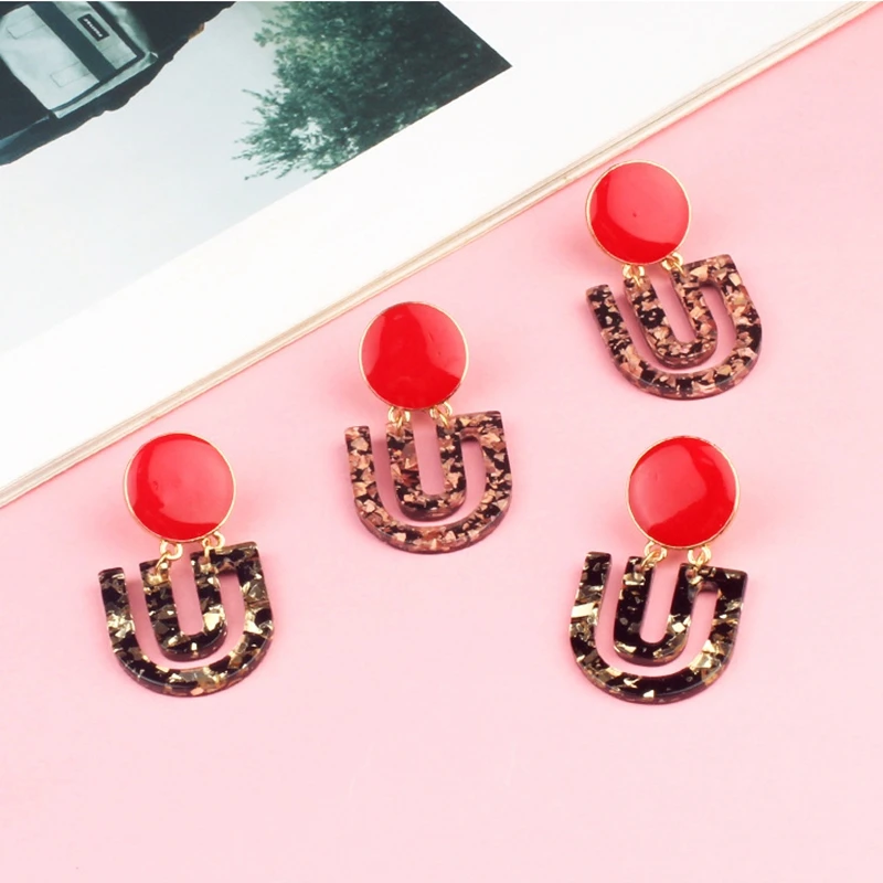 Gota de Acrílico Geométrico Retro coreano de mujer Pendientes Colorido Moda Joyería uno