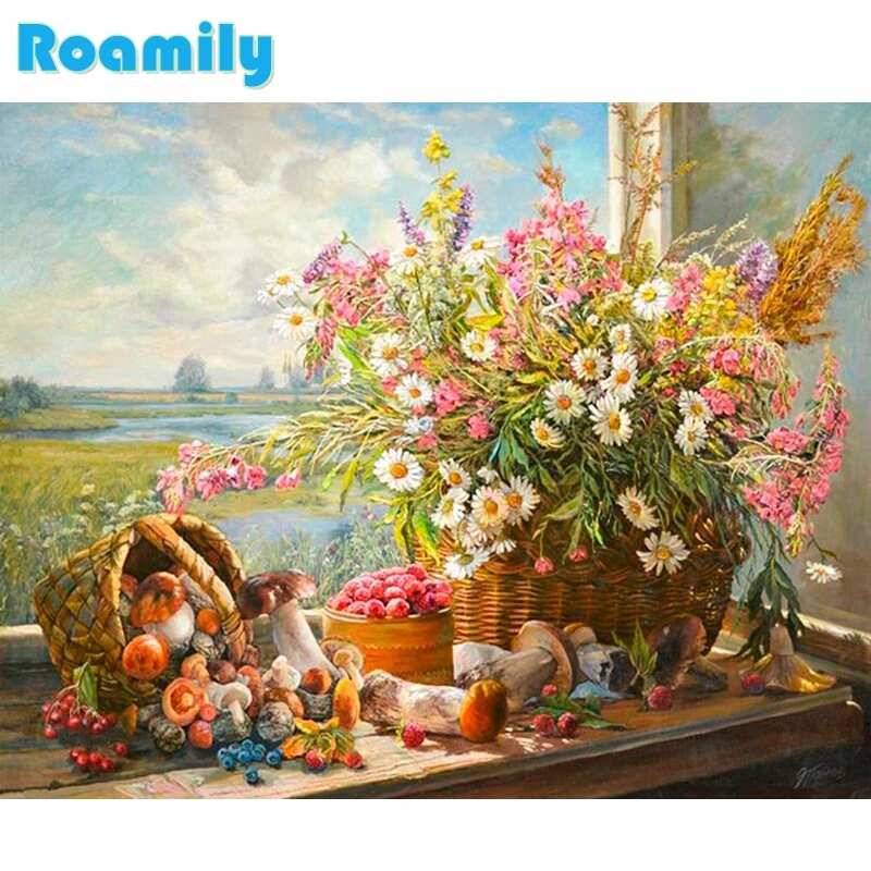 

Diamond Painting Full Square,Flowers&Mushroom In Windowsill,Picture By Rhinestones,Daimond Painting on CanvasDiamond Paintings
