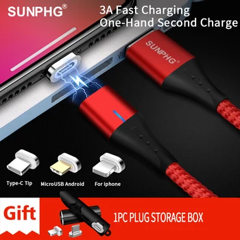 

SUNPHG Mobile Phone 3A Magnetic Cable Charger 2m Micro USB Fast Charging Type C Data Cable for iPhone Lightning xs xr Samsung S9