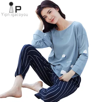 

Autumn Home Clothes Pyjamas Women two piece Korean 100% Cotton Pijama Plus size Pajama Set ladies Sleepwear Kawaii Nightwear XXL