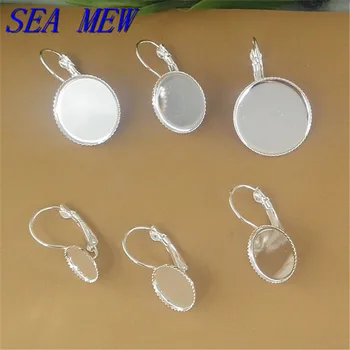 

10/12/14/16/18/20MM Round Cabochon Base Silver Color Plated Earring Blank Tooth Tray Ear Hook Settings Jewelry Making For Women