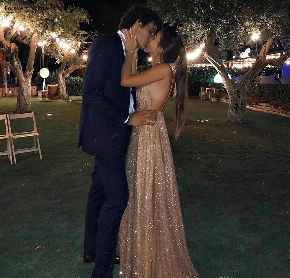 Sparkle Sequined Evening Prom Dresses Formal Sexy Backless A Line Spaghetti Strap Long Vestidos Party Occasion Gowns BC1004  145 (5)