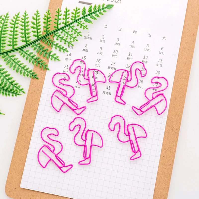 Clipes de Papel Marcador e Encadernação para Documento Escola e Escritório Fornecimento por Atacado Lote Adorável Animal Rosa Flamingo Metal 100 Pçs - 5 Cheap Grampos
