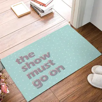 

The Show Must Go On - Chevron Geometric Grey Green Door Mats Kitchen Floor Bath Entrance Rug Mat Absorbent Indoor Bathroom Decor