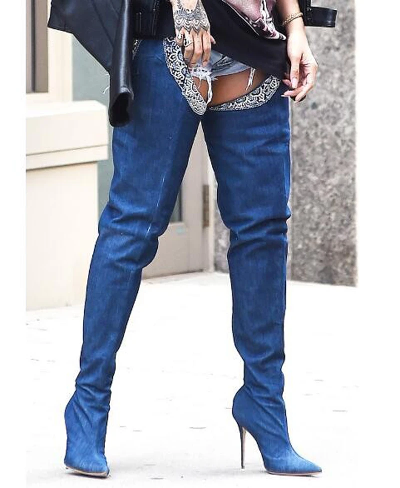 Long denim boots Clearance