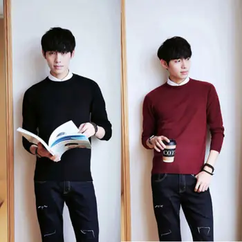 

Men's Casual Cotton Warm Round Neck Long Sleeve Knitted Solid Color Sweater
