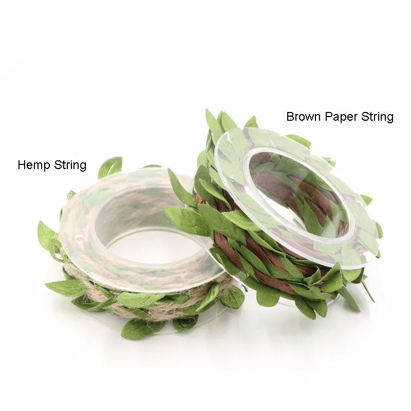 

2m/Roll Hemp Rope Green Leaves Decorated Rope DIY Home Fabric Woven Decorative Wedding Party Eco-Friendly Gift Packing String