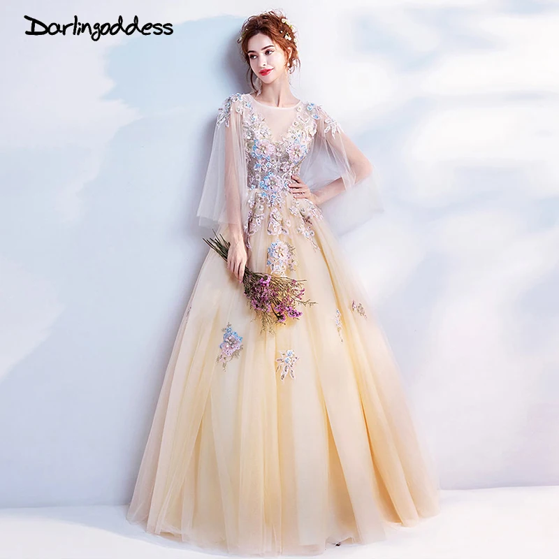 Darlingoddess Champagne A Line Wedding Dresses 2018 V Neck See