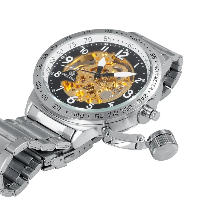 

Orkina Men Watches Automatic Skeleton Mechanical Military Watch Relogio Male Montre Mens Relojes Clock Full Steel WristWatch