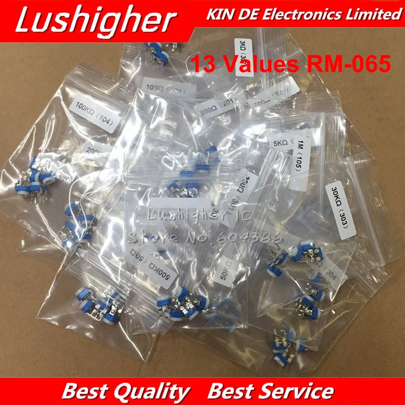 

13valuesX10pcs 130pcs Trimming Potentiometer RM-065 100ohm-1Mohm RM065 Variable Resistors Component