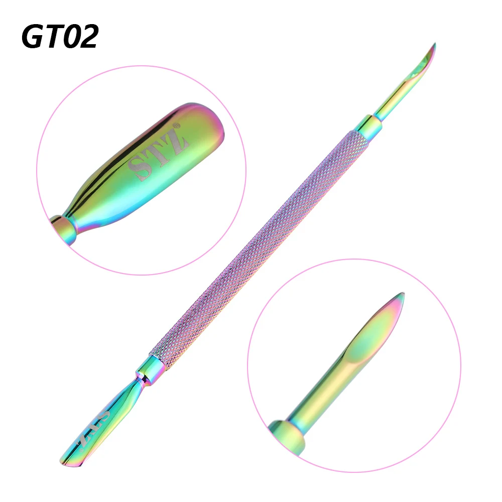 1PC Dual-ended Nail Cuticle Pusher Polish Gel Remover Rainbow Stainless Steel Manicure Nail Care Tools