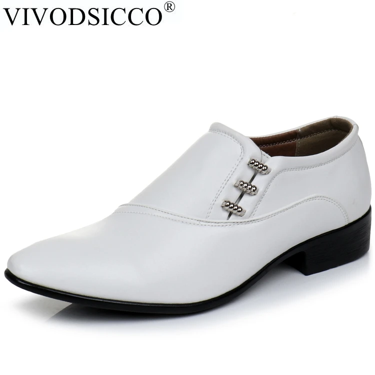 VIVODSICCO New White PU Leather Men's Business Dress Shoes Men Oxfords Slip On Men Party Wedding Derby Shoes Casual Flats Shoes цена VIVODSICCO New White PU Leather Men's Business Dress Shoes Men Oxfords Slip On Men Party Wedding Derby Shoes Casual Flats Shoes цены онлайн