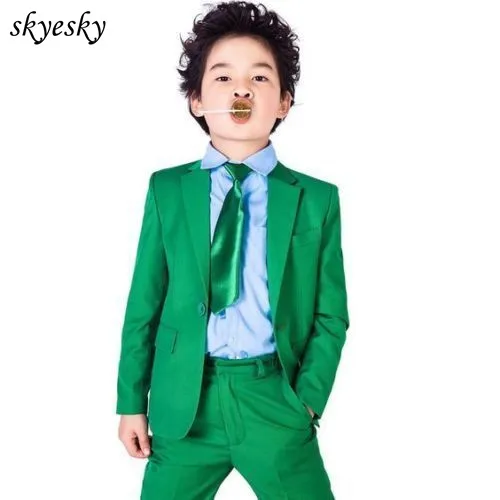 

Green Kids Formal Wedding Groom Tuxedos Flower Boys Children Dinner Party Suits 2019 new Tuxedo coat/jacket+pants+tie