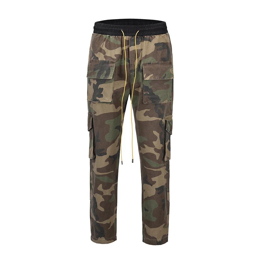 Camouflage Cargo Pants Men Vintage Multi-pocket Bottom Button Men's Trousers Streetwear All-match Military Pants