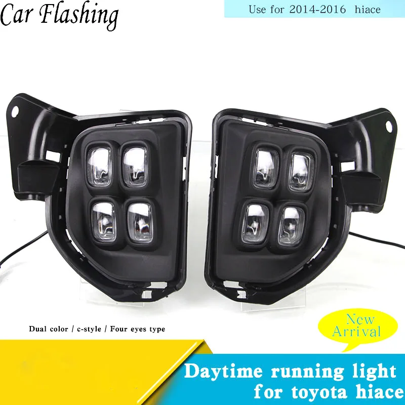 

Car Flashing 2Pcs Car LED Daytime Running Light for Toyota Hiace DRL 2014 2015 2016 LED Fog Light Cover with yellow turn signal