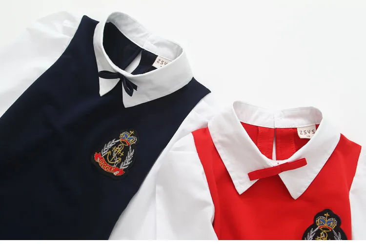 2018 Sping Autumn New Fashion Preppy Style A-Line Long Full Sleeve Turn-Down Collar Red Blue Princess Kids School Girl Dress (15)