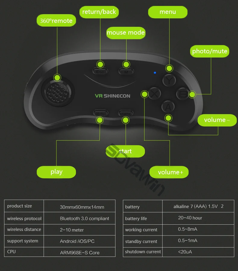 Shinecon Универсальный VR контроллер беспроводной Bluetooth пульт дистанционного управления Джойстик Геймпад музыка селфи 3D игры для iPhone Android ПК