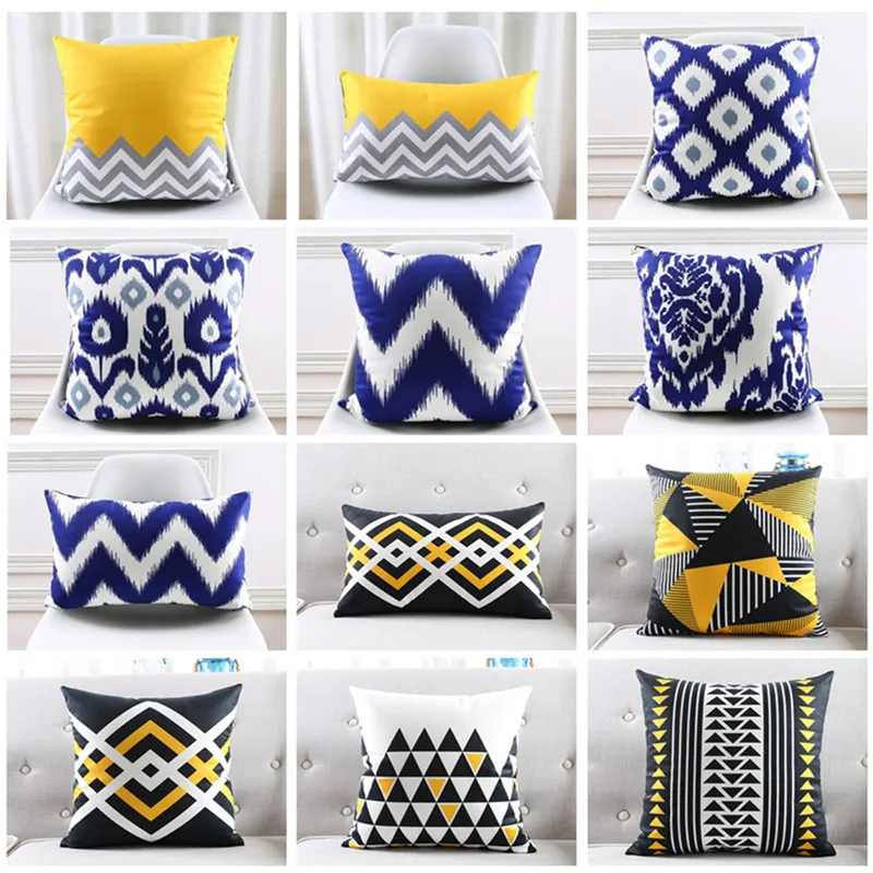

Nordic Style Cushion Cover Geometric Cushion Yellow Decorative Pillows Black Velvet Cushions Cover Home Decor Pillow For Sofa