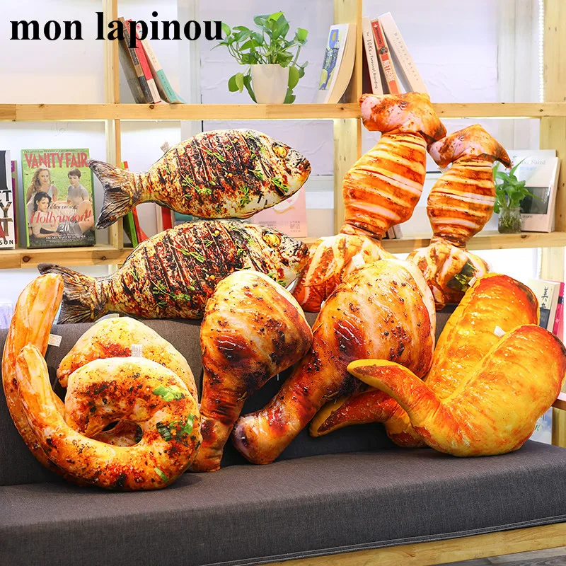 

plush grilled fish /chicken leg toys simulation food plush throw pillow stuffed roasted wing/squid soft doll kids creative toys