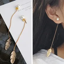 ES287 Simulated Pearls Long Tassel Dangle Earrings For Women Leaf Feather Drop Brincos Bijoux boucle d’oreille Jewelry Earring