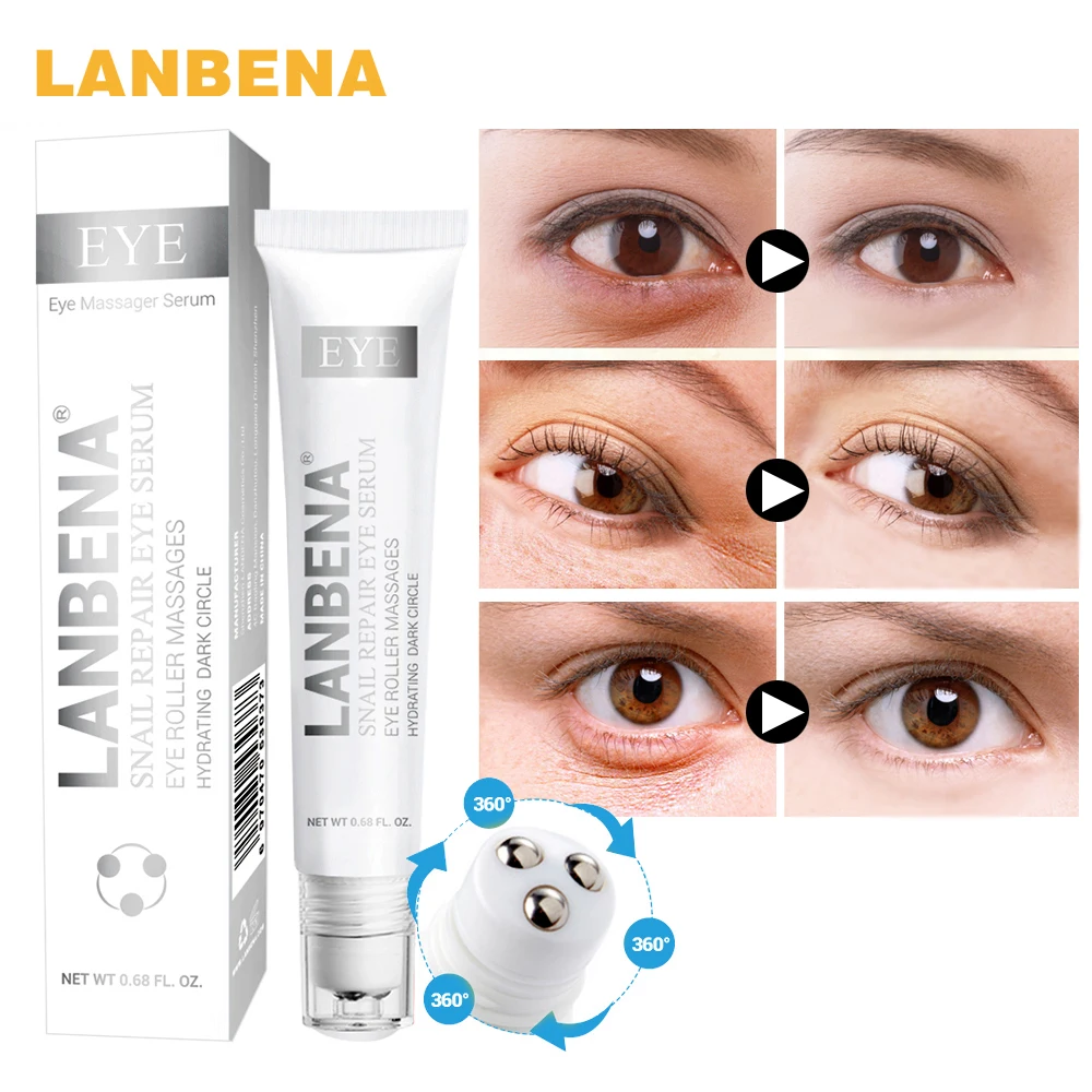 

LANBENA Snail serum Anti-Puffiness Remover Dark Circles wrinkles Anti-Aging Hyaluronic Acid Moisturizing Brighenting Eye Essence