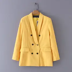 ASDS 2019 шикарный женский двубортный желтый блейзер с v-образным вырезом и 2 карманами OL Рабочий костюм весна осень модная куртка WWT60909