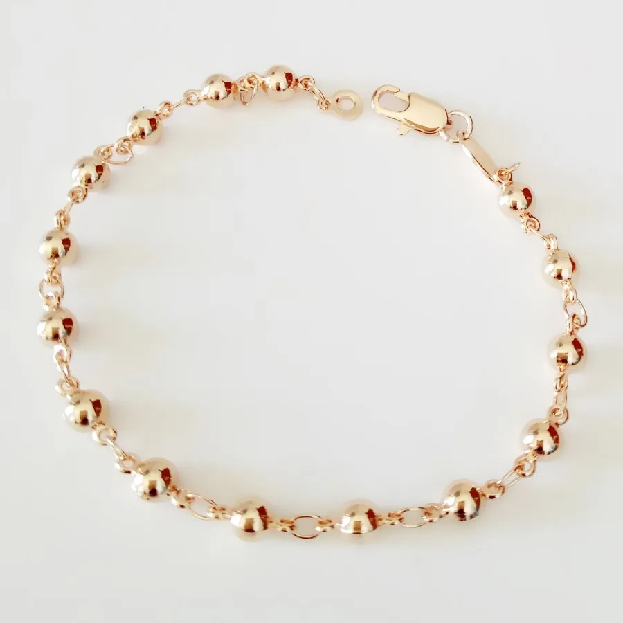 

2018 New Trendy 585 Rose Gold Color Jewelry 17CM Long Copper Gold Color Beads Women Bracelets