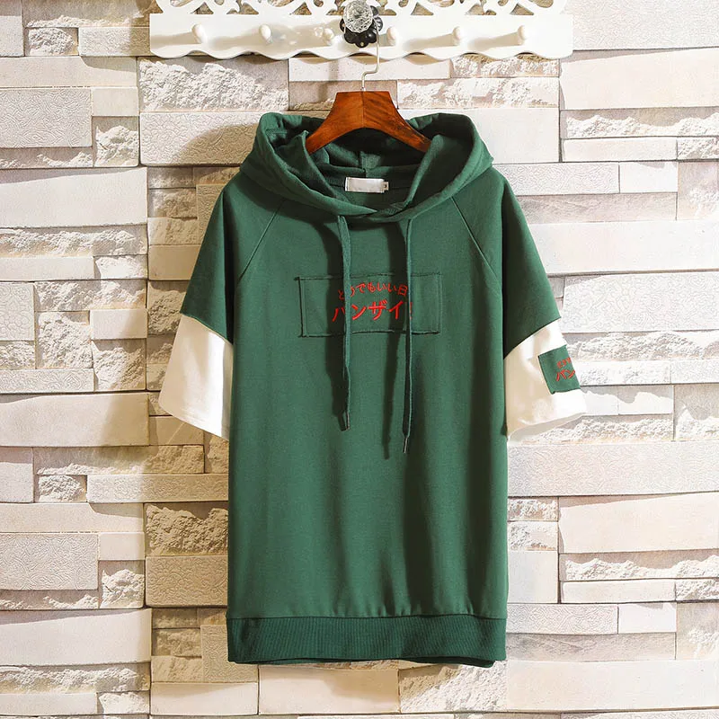 

Color Block Hoodies Fashion Men Short Sleeve Casual Thin Hoodie Hip Hop Tracksuit Hoody Casual Sweatshirts Plus Size 5XL