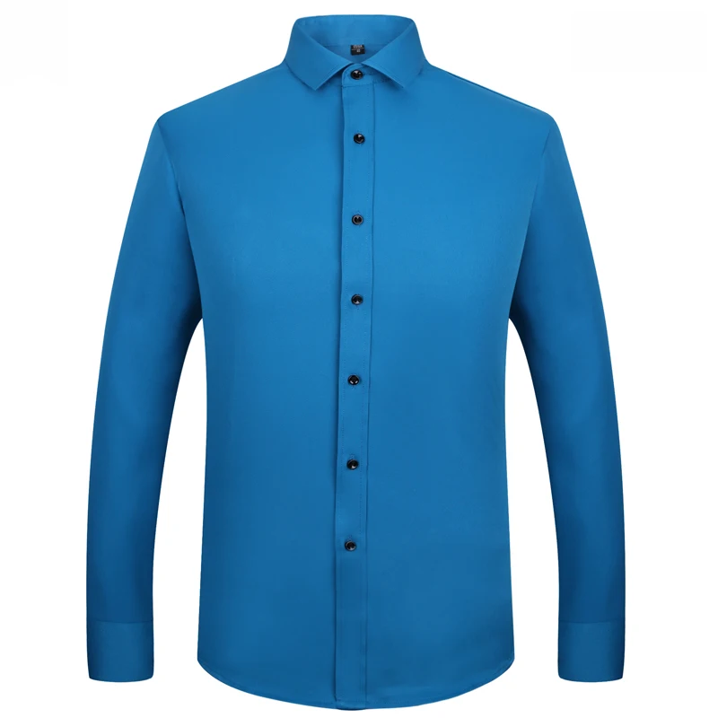 نوعية ممتازة 2018 جديد بأكمام طويلة بدوره أسفل طوق الخيزران الألياف المرنة يتأهل رجل اللباس قمصان دون الجبهة جيب