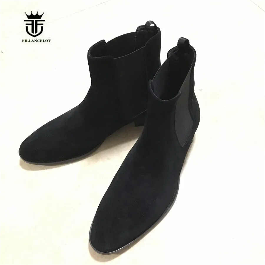 Men Luxury Classical Hedi Chelsea Boots In Tan Suede Elastic Slip On genuine Leather Boots Actual Photos