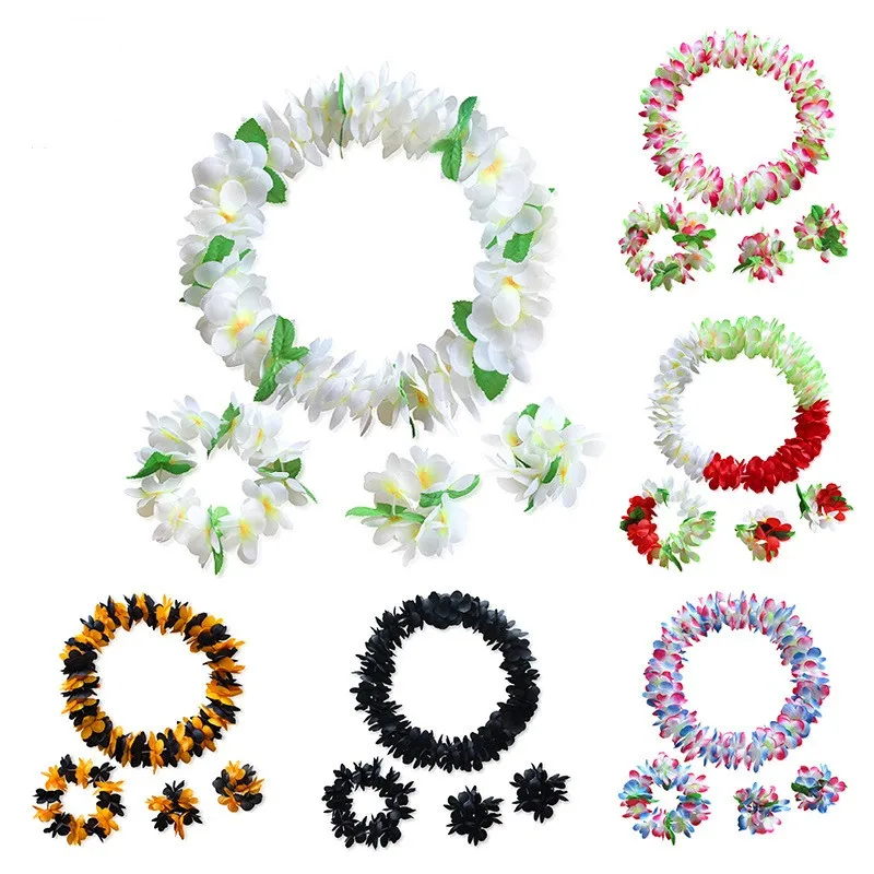 

1 Set Hawaiian Beach Party Garlands Hula Costume Necklace Wreath Bracelets for Tropical Wedding Birthday Party Favor Dress