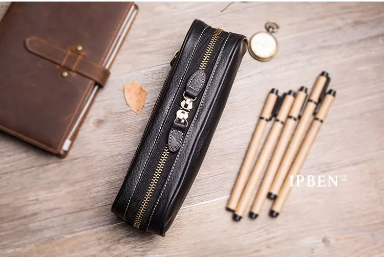 Чехол-карандаш в винтажном стиле из натуральной кожи, сумка для школы, черная авторучка, чехол из воловьей кожи, стационарный чехол для художников, аксессуары
