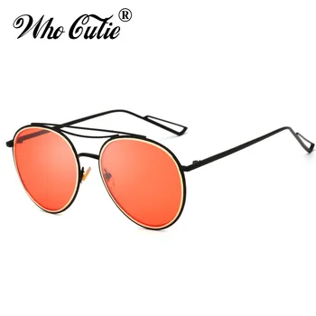 

WHO CUTIE Summer 2018 Orange pilot Sunglasses Men Women Brand Designer Inspired Vintage Red Cool Round Sun Glasses Shades OM388