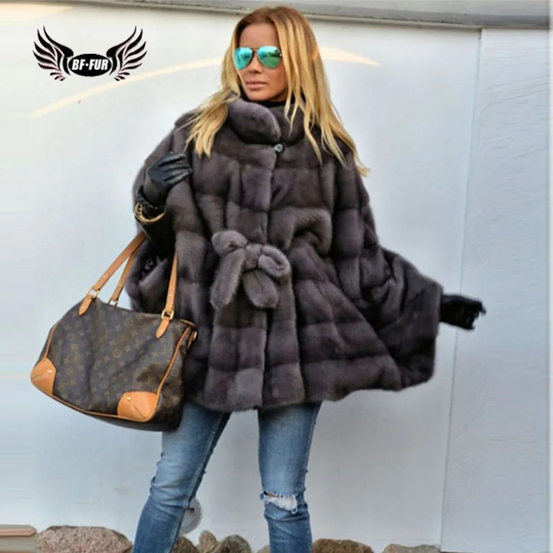 

2020 BFFUR Real Mink Coats For Women Genuine Fur Outfit Plus Size Full Pelt Casual Jacket Belt Natural Fur Coat Fashion Clothing