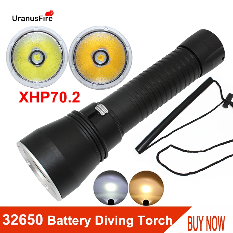  LED Diving Flashlight Powerful XHP70.2 Chip yellow/white Light 4000lm Torch Underwater 100m Waterpr - 33002839567