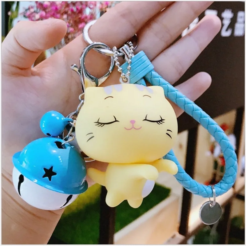 

Cartoon Cute Action Toy Figure cat with bell keychain Car Keyring small pendant Bag Key Chain Ring creative birthday Valentines