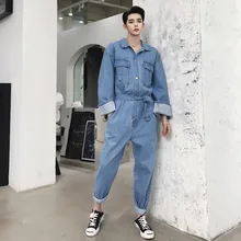 Модный осенний джинсовый комбинезон для мужчин, хип-хоп, мужские джинсы в стиле стрит, комбинезоны с широкими рукавами, мульти-комбинезоны с карманами, X9117