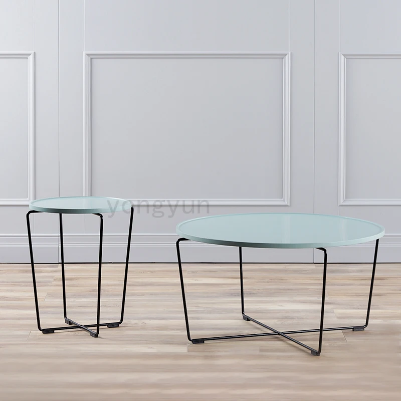 

Minimalist modern living room furniture wooden coffee table Originality round Popular household combination side table