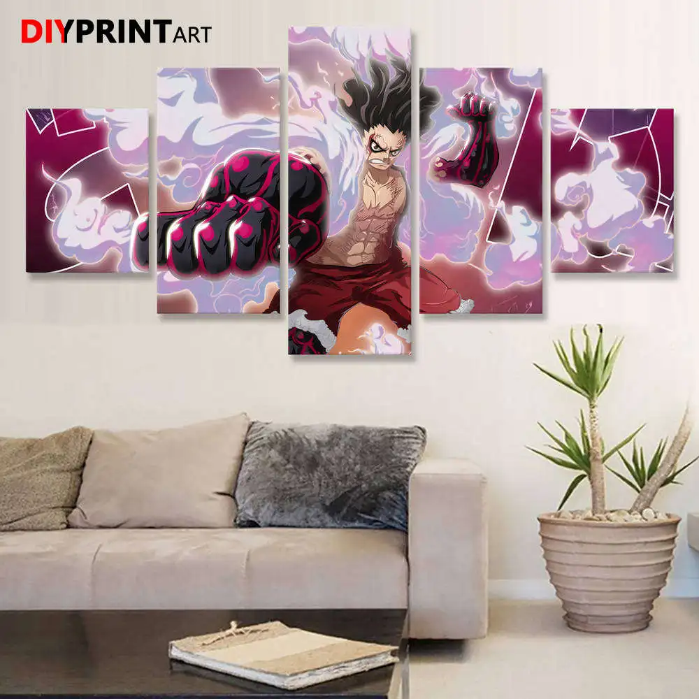 One Piece Monkey D Luffy Gear Fourth Snakeman 5 Panel Wall Art Wall Decorations Living Room Paintings 191 Aliexpress Home Garden