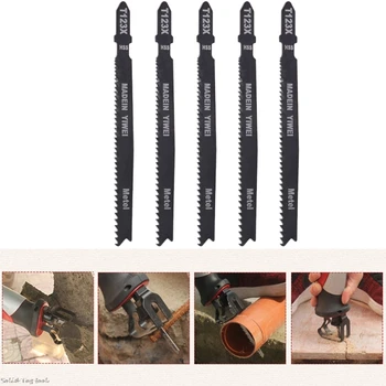 

Arrival 5Pcs/set T123X 4 Inch HCS T-Shank Jigsaw Blades Set For Metal Cutting