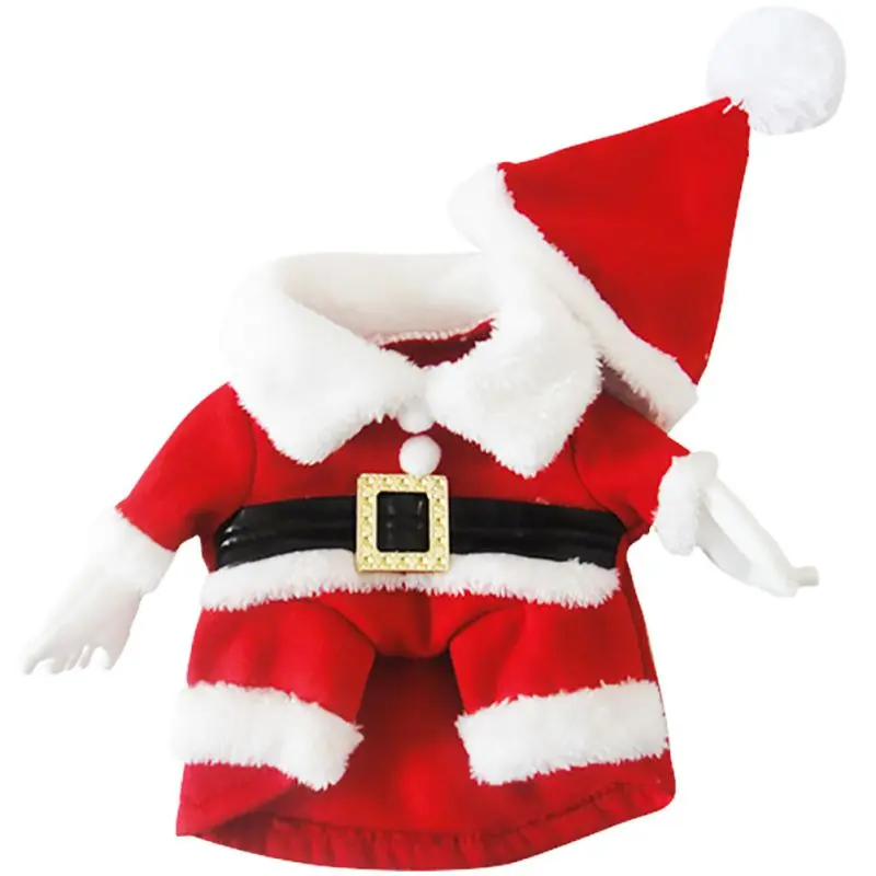 

Santa Claus Dogs Costume Christmas Pet Dress Up Products With Hat Puppy Dogs Cats Supplies Outwear Clothes Red Black Belt Coats