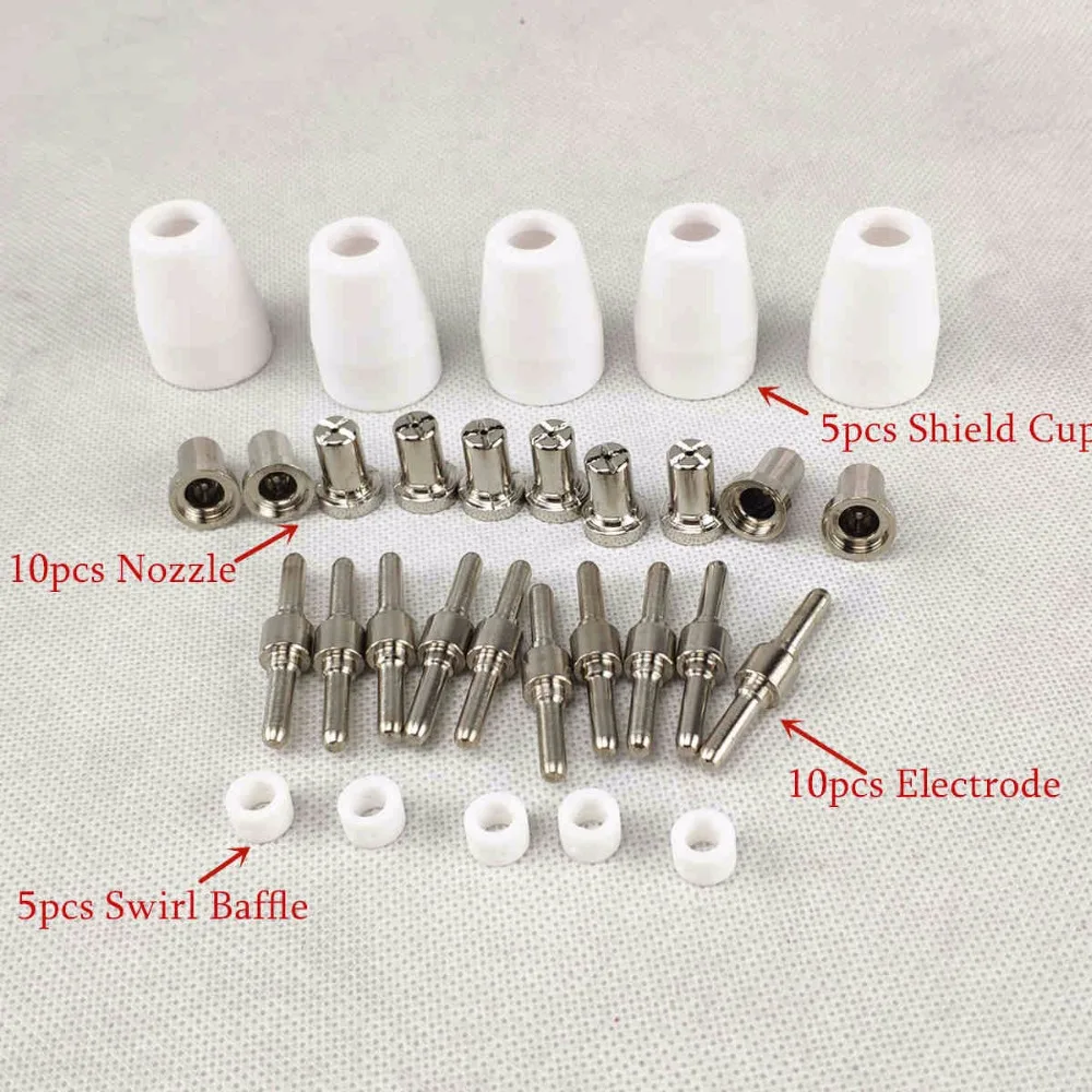 30pcs Plasma Cutting Torch Consumable Cutting 40A PT31 Extended Long Shield Cup Swirl Baffle Plasma Torch Nozzle Tip Electrode 30pcs Plasma Cutting Torch Consumable Cutting 40A PT31 Extended Long Shield Cup Swirl Baffle Plasma Torch Nozzle Tip Electrode