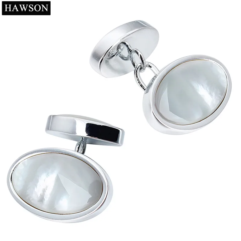 

HAWSON Double Sided Mother of Pearl Cufflinks with Chain Men's Shirt Pack with Box Free Shipping