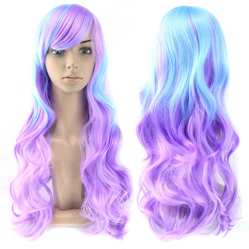 Soowee 70 см длинные волнистые розовый синий цвет радуги волос парики-Женские синтетические волосы женские парики вечерние накладные волосы косплей парики - Цвет: 1B/27HL