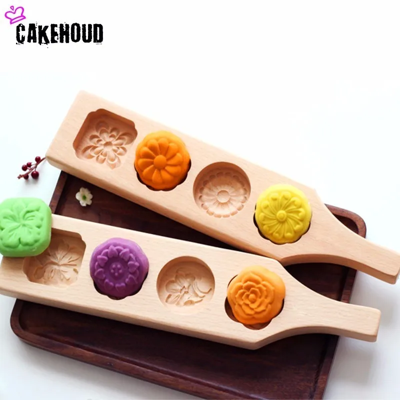 

CAKEHOUD 4 Hole/4 Style Flower Shape Biscuit Moon Cake Mold Baking Woodiness Cake Mould Pastry Tools Kitchen Accessories