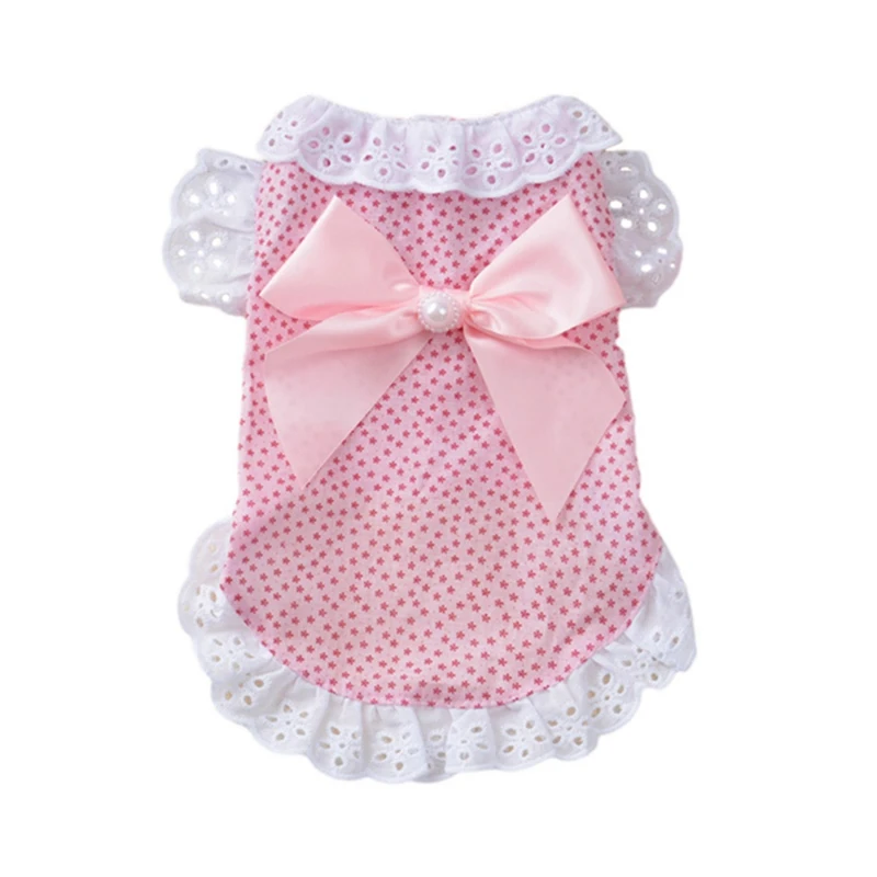 

Cotton Lace Floral Bow Pet Dog Dress For Small Dogs Summer Chihuahua Pug Yorkie Clothing Puppy Cat Clothes Dog Wedding Dresses