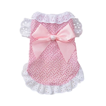 

Cotton Lace Floral Bow Pet Dog Dress For Small Dogs Summer Chihuahua Pug Yorkie Clothing Puppy Cat Clothes Dog Wedding Dresses