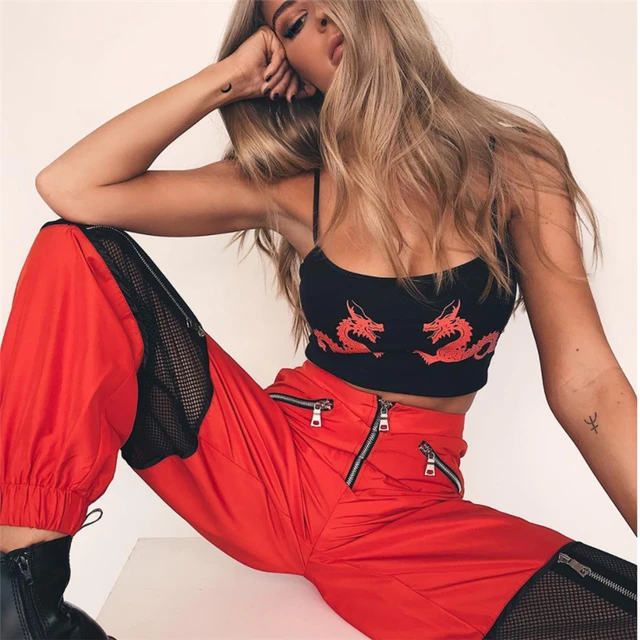 Fashion Punk Rock Women High Waist Loose Fit Dance Pants Overalls Hip Hop  Pants