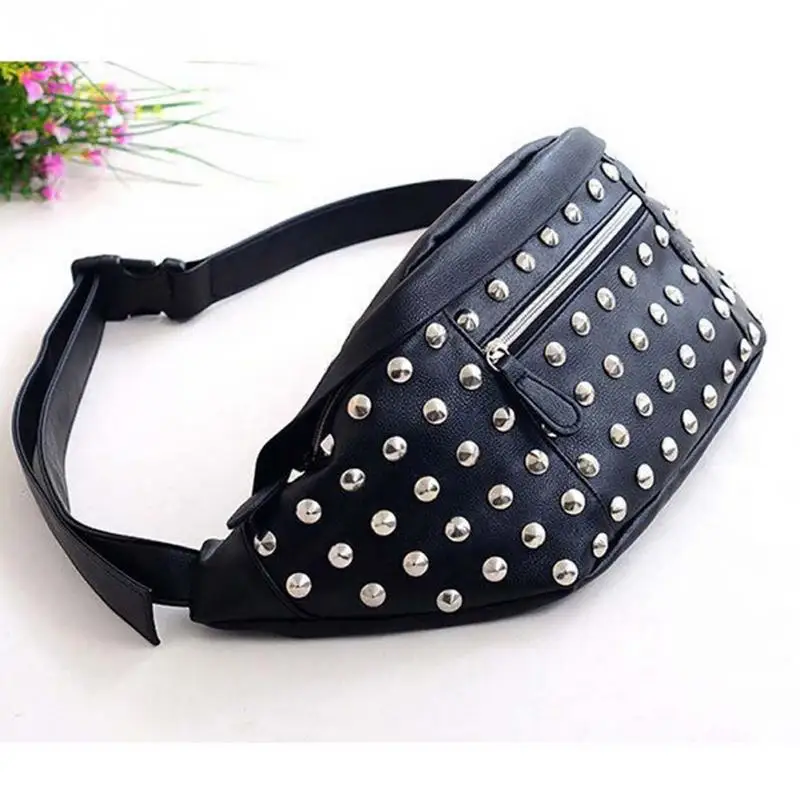 

Black Multifunction Unisex Women Rivet Chest Waist Bag Travel Handbag Casual Men Waist Packs Storage Messenger Bag