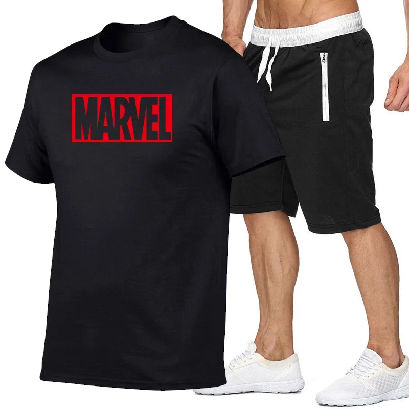 

New Summer marvel men/women T Shirts Fashion MARVEL Man Short sleeve Tshirt+Shorts Moscow Russia Mens Cotton Tees suit